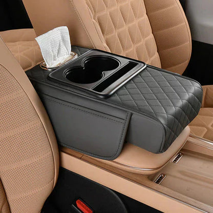 Integrated multifunctional car armrest increase with pressure compensation
