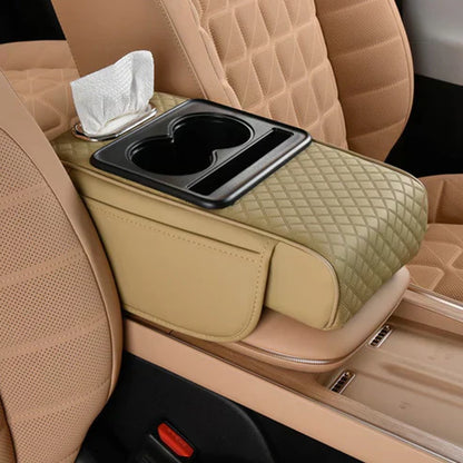 Integrated multifunctional car armrest increase with pressure compensation