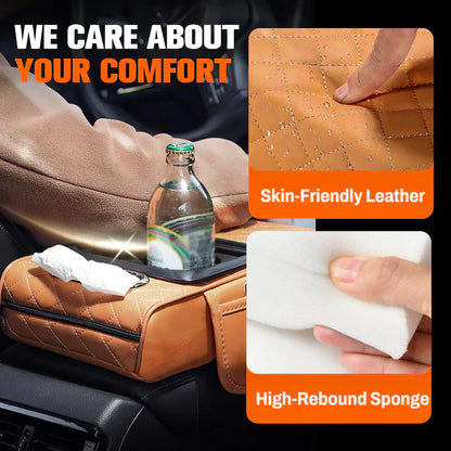 Integrated multifunctional car armrest increase with pressure compensation